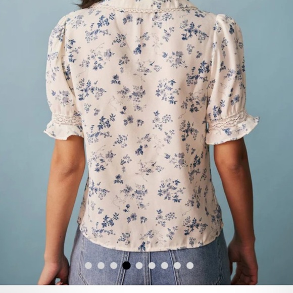 Rihoas Women’s Feminine Vintage Looking Collared Lace Short Sleeve Top New M - Picture 2 of 14